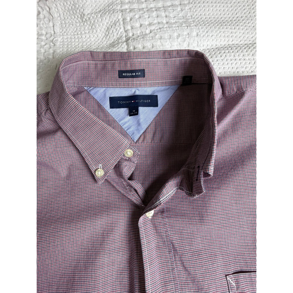 Tommy Hilfiger Mens Reg. Fit Button Down Shirt Burgundy 18 34-35 Preppy Corpcore